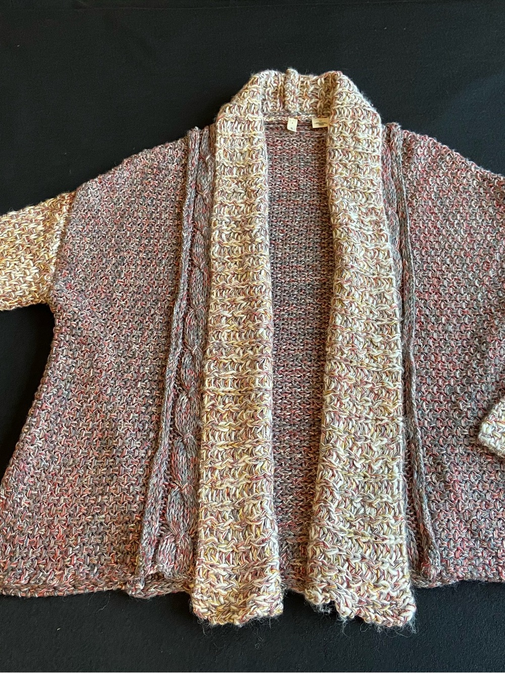 Moth Multicolor Cream and Pink Mixed-Knit Open Cardigan